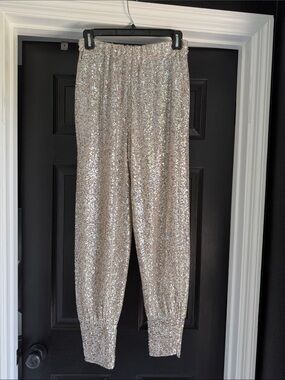 Trina Turk Sequin Jogger Pants in Champagne